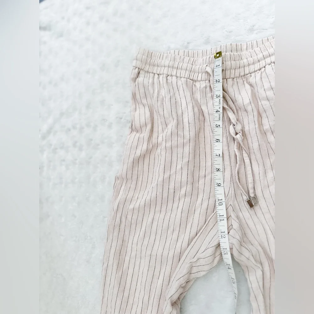 ZARA Pinkish Beige Pin Stripe Pull On Linen Pants